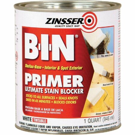 ZINSSER B-I-N Shellac-Based Ultimate Stain Blocker Interior & Spot Exterior Primer, White, 1 Qt. 904